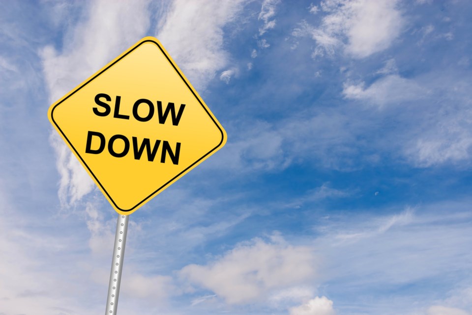 slow down sign stock image