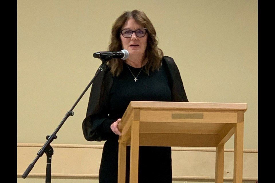 Jodie Bzdel speaks about Catholic education and her work supporting schools during a provincial  education conference. Photo submitted