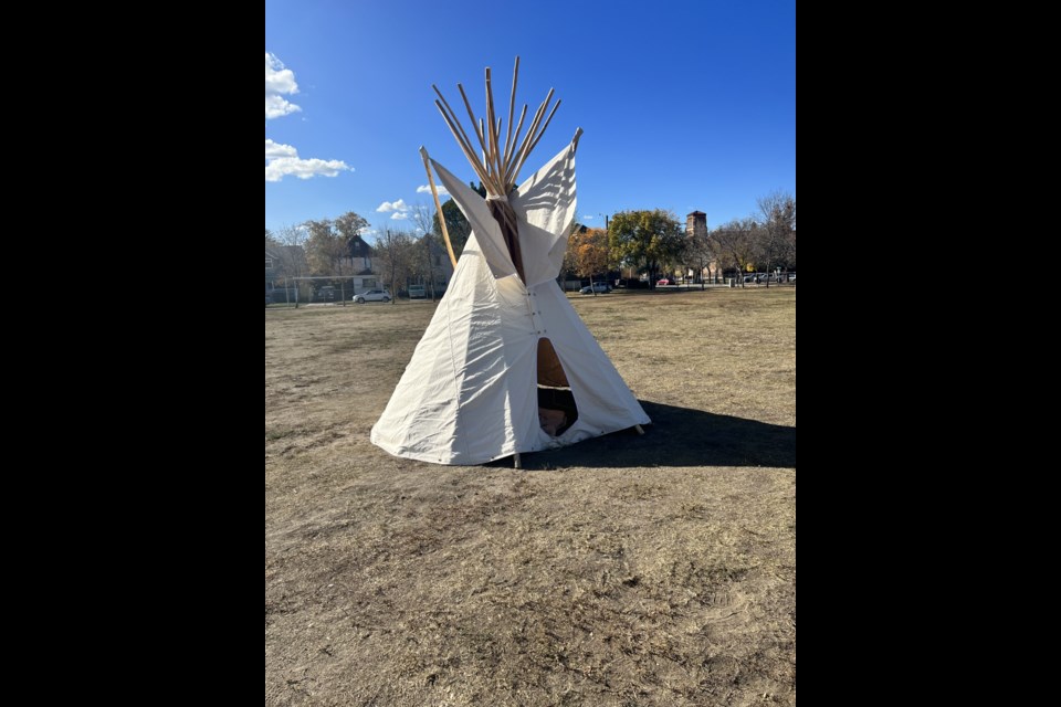 Completed tipi at King George School for Truth and Reconciliation Day 2023