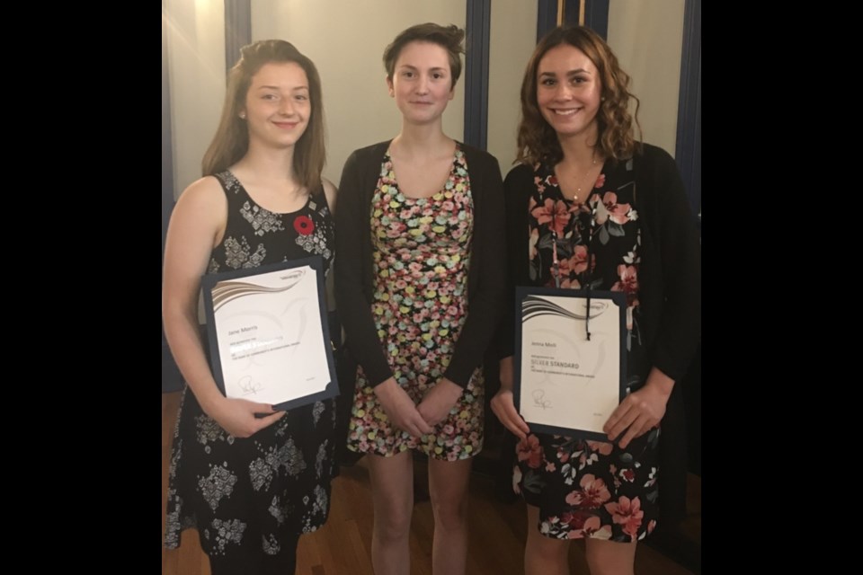Jane Morris, left, Sophia Grajczyk and Jenna Meili (pictured) from Vanier received the Duke of Edinburgh’s International Award along with alumnus Isabella Grajczyk. Submitted photograph