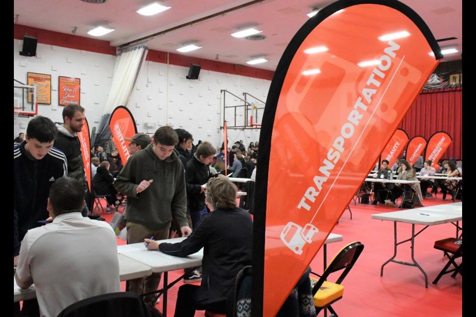 Everybody needs a vehicle, right? Students line up at the transportation booth to secure their wheels during a financial literacy event at Central Collegiate on Nov. 28. Photo by Jason G. Antonio