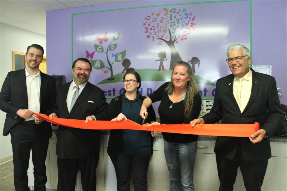 L-R: Tim McLeod, board chair for Prairie South School Division; Greg Lawrence, MLA Moose Jaw-Wakamow; Candace Hennenfent, board chair at Northwest Child Development Centre; Crystal Kober-McCubbing, director at Northwest Child Development Centre; and Warren Michelson, MLA Moose Jaw North. 
