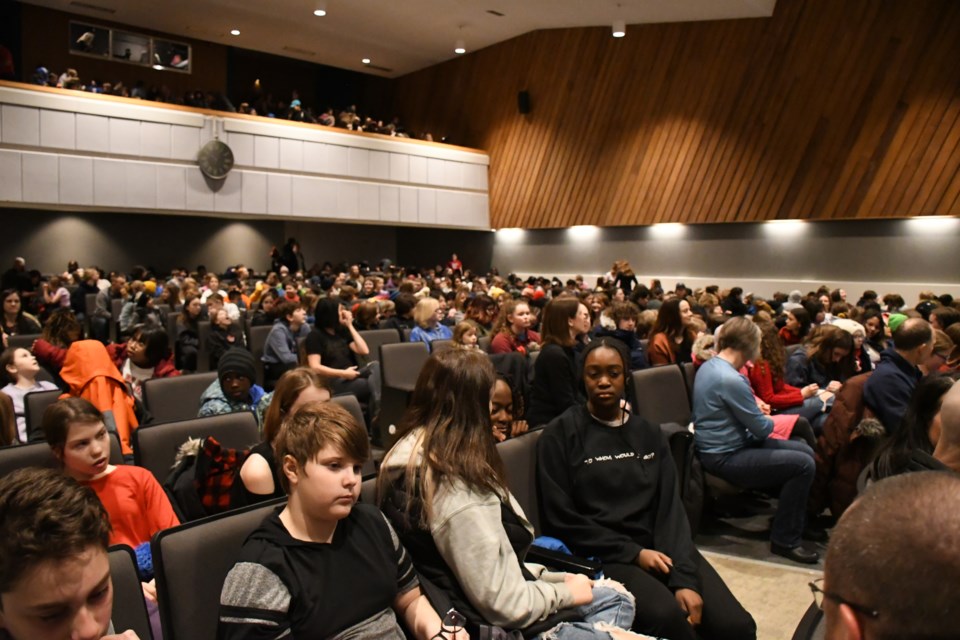 Nearly 600 students from Moose Jaw and area filled the Peacock auditorium for the presentation. Photo by Jason G. Antonio