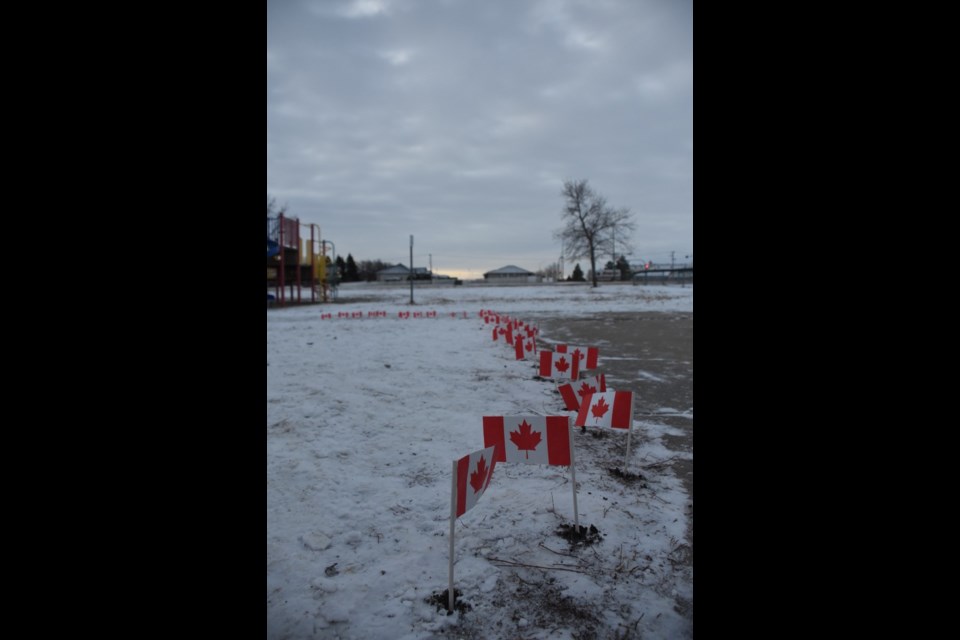 A row of flags (Photo by Lyle Johnson)