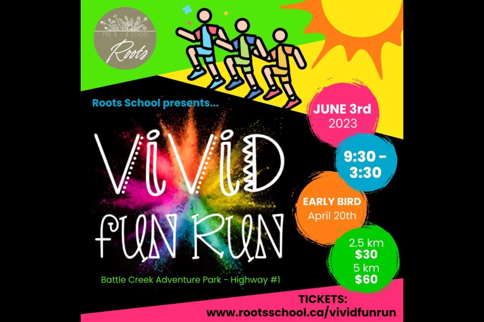Register for Roots School's Vivid Fun Run at https://raceroster.com/events/2023/71475/vivid-fun-run