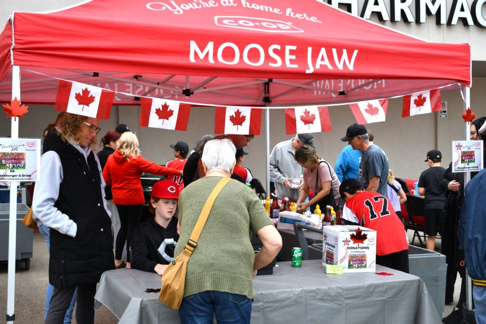 A tent was set up outside the Moose Jaw Co-op recently for a community barbecue fundraiser supporting the city's Major AAA Little League team. The team is preparing to head to the Little League Canadian Championship in Victoria, B.C.