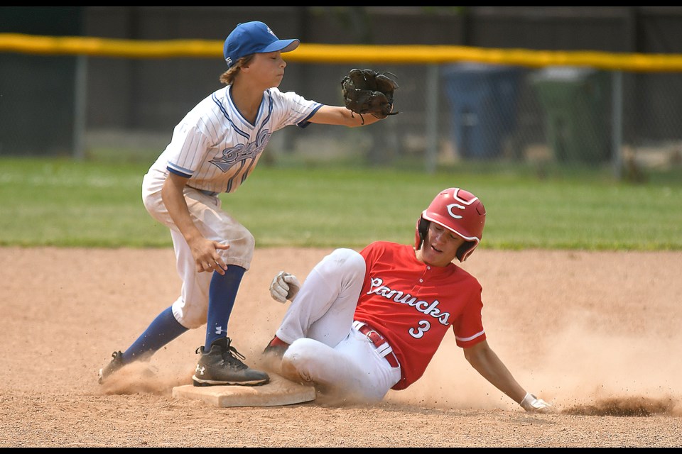 Action from the Baseball Sask 15U AA Tier II provincial game between the Moose Jaw Canucks and Saskatoon Blue Jays.