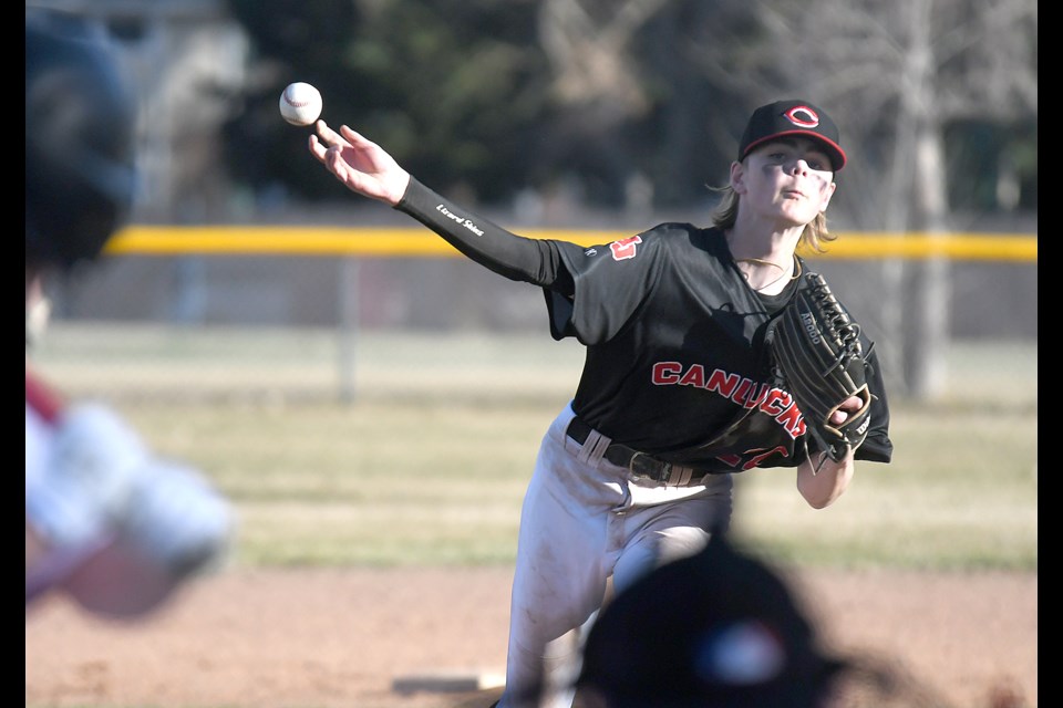 Moose Jaw starter Rylan Hicks pitched two solid innings to open the 2023 SPBL season.