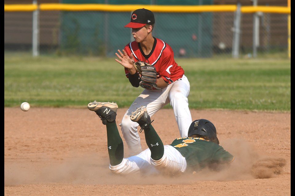 Tyson Ross prepares to haul in the ball on this Regina stolen base attempt.