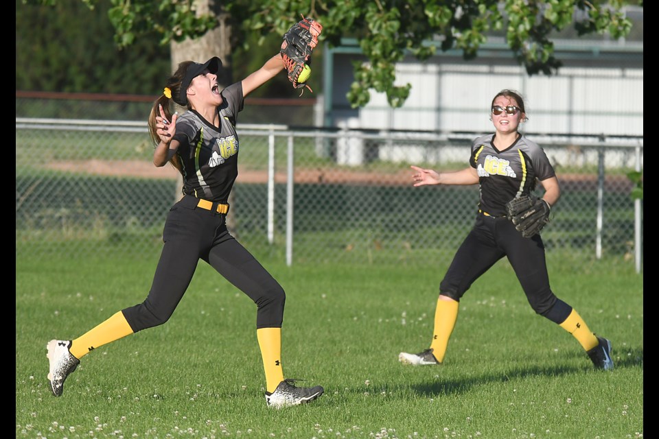 Action from the Senior Ladies Fastball League contest between the U19 Ice and Heat on Wednesday night.
