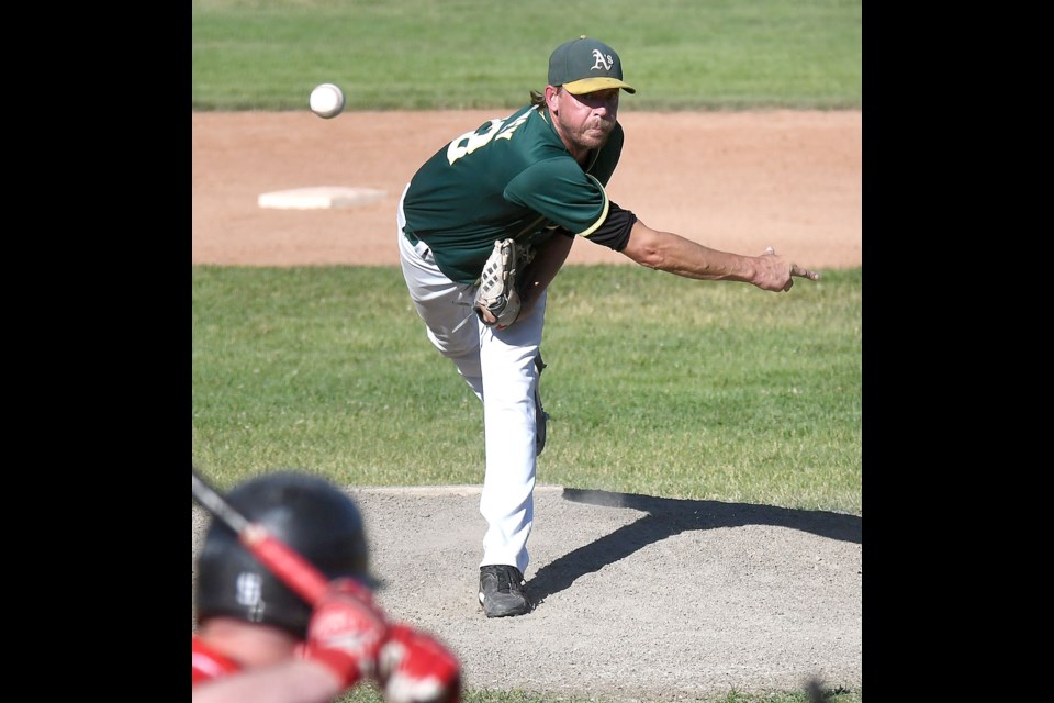 Dana Chesney delivers for Moose Jaw in the second inning.