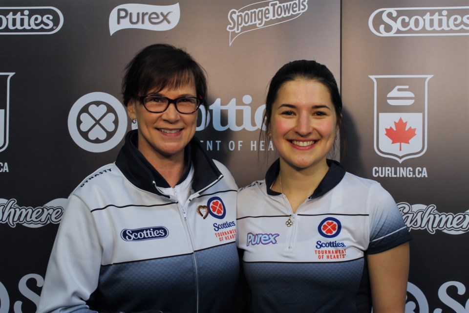 Skip Mary-Anne Arsenault (L) and lead Emma Logan (R) from Team Nova Scotia, the aunt and niece duo making history at this year’s Scotties Tournament of Hearts.
