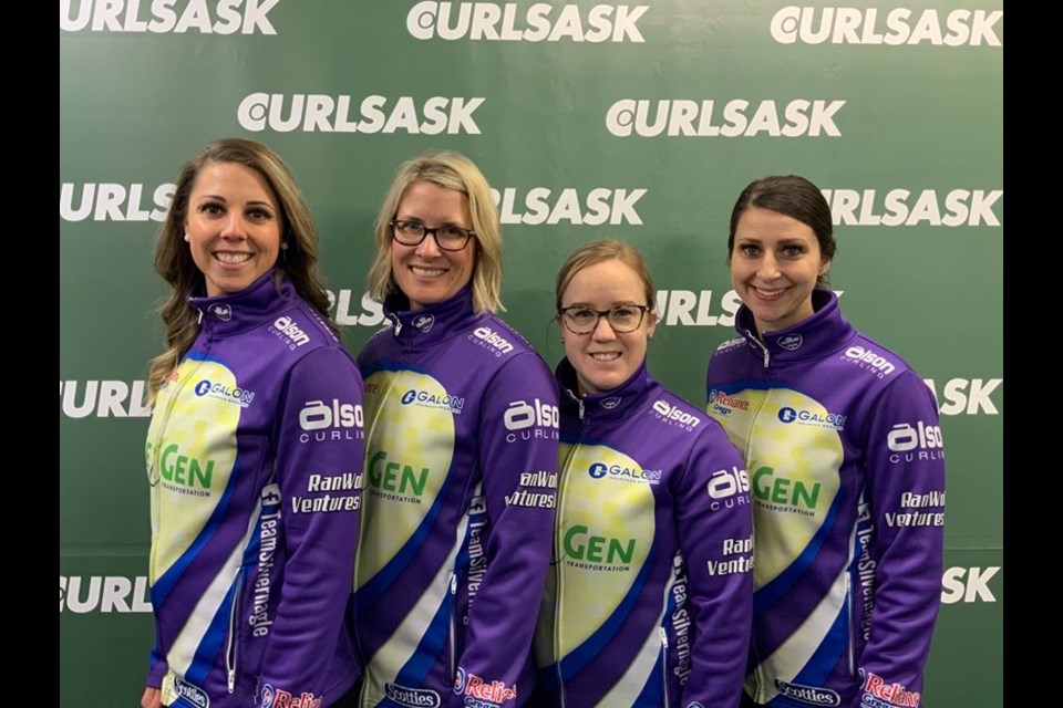 Team Saskatchewan's North Battleford’s Robyn Silvernagle, Stephanie Lawton, Jessie Hunkin, Kara Thevenot.
