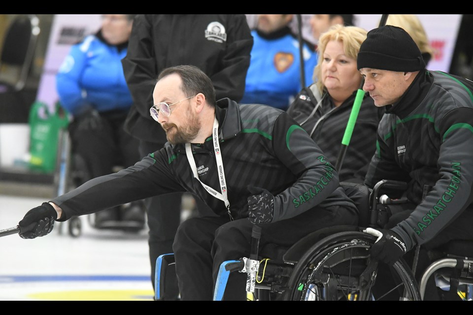 Action from the sixth draw of the Canadian Wheelchair Curling Championship currently underway at the Moose Jaw Curling Centre.