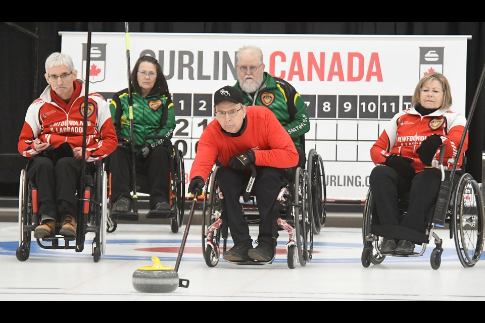 Action from the Canadian Wheelchair Curling Championship on Thursday at the Moose Jaw Events Centre.