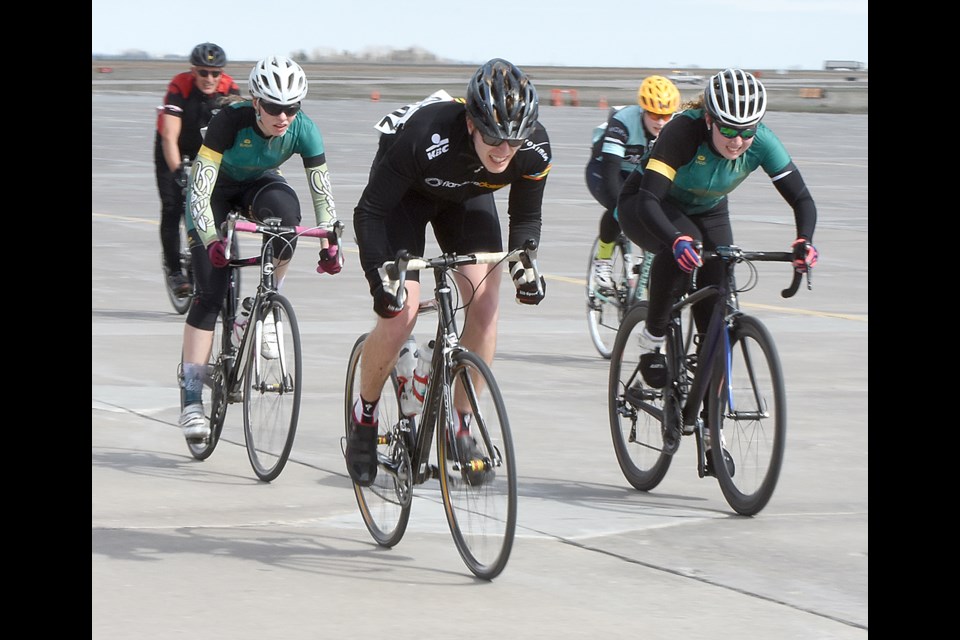 Riders compete in the criterium second stage of the Spring Classic road cycling race on Saturday.