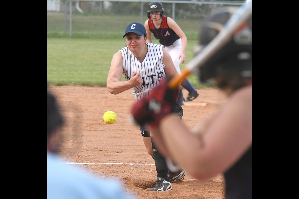 Park Hotel Colts pitcher Jade Waiting delivers during fourth inning action.