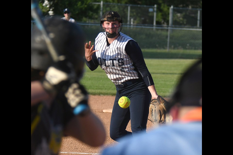 Mikayla Swallow delivers a pitch for the Park Hotel Colts.