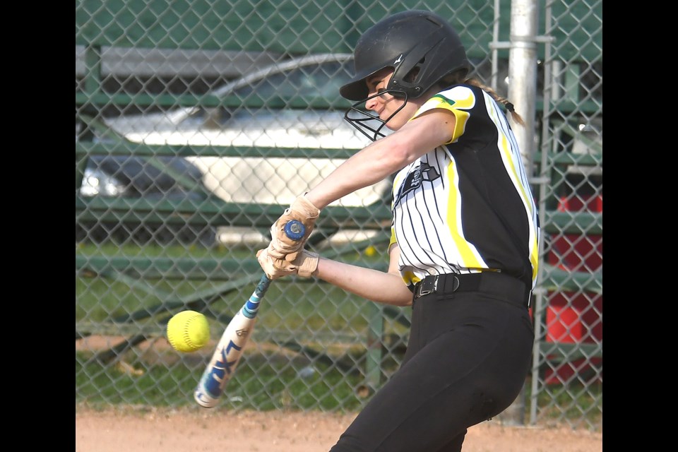 Ice hitter Ashley Breitkreuz gets off a base hit in the first inning of the opening game against the Regina Royals.