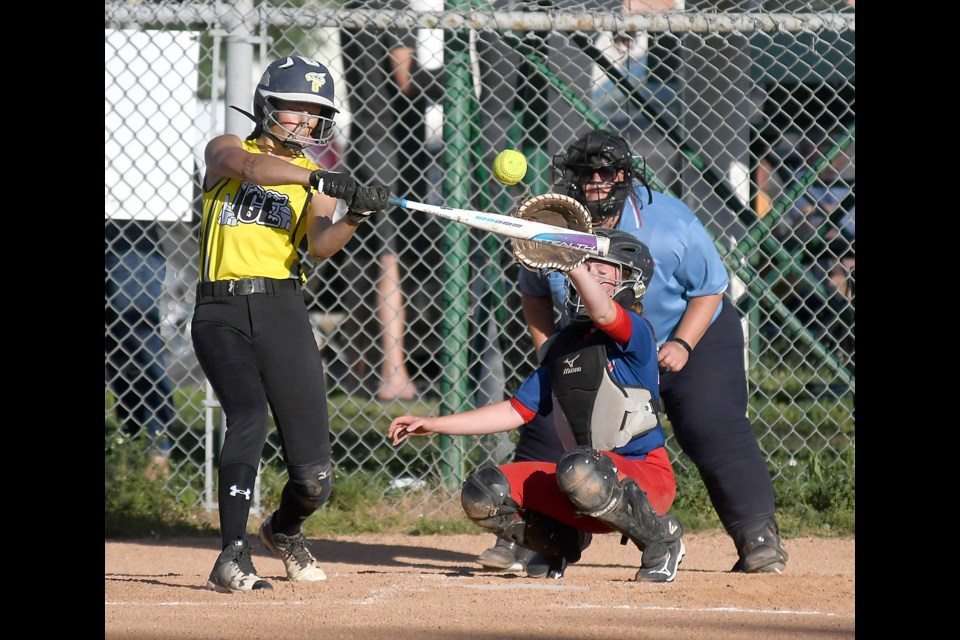 Callie Klemenz hits a single during fifth inning action Wednesday.