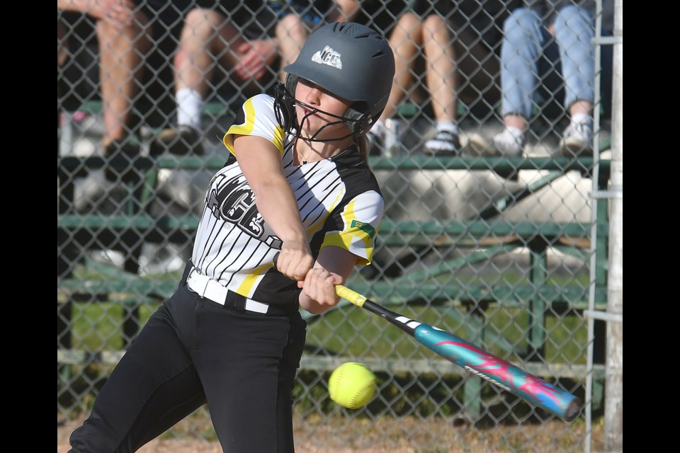Action from Regina Minor Softball League U15 A contest between the Moose Jaw Ice and Regina Lazers on Wednesday evening.