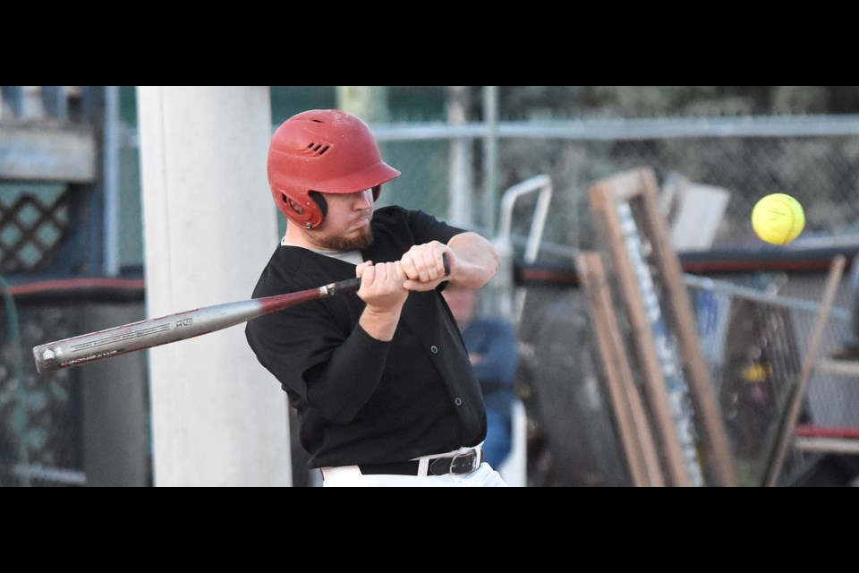 Canadians hitter Dustin Theil managed to lay off this high pitch…

