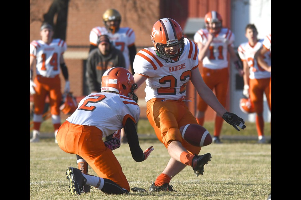 Yorkton’s Austin Stewart kicks the game-winning field goal.