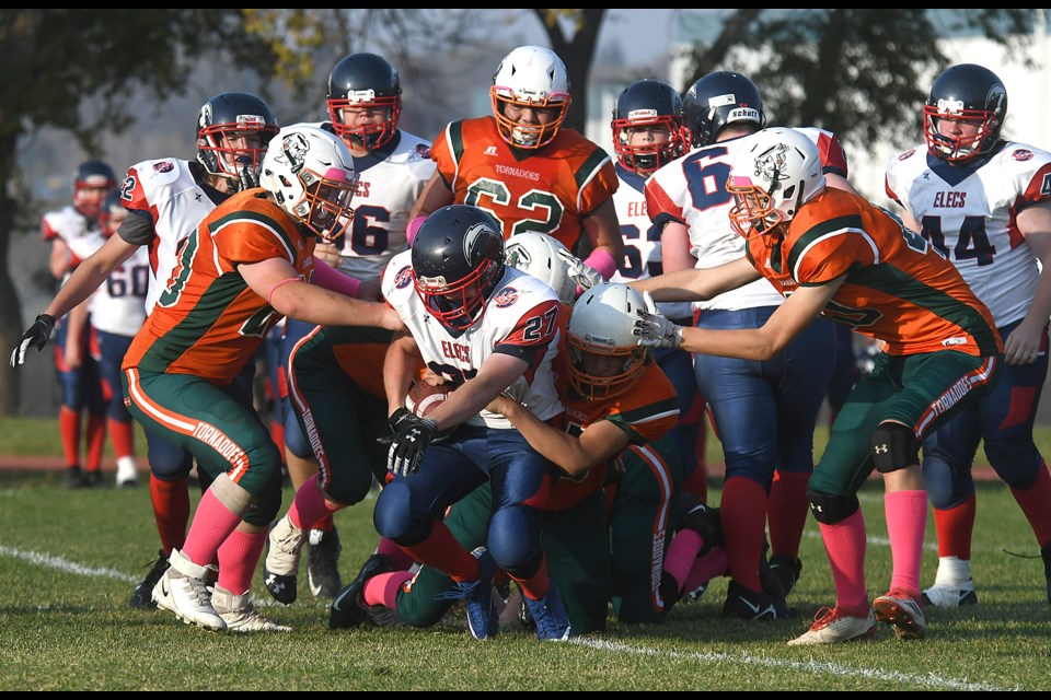 Estevan's Daniel Armstrong didn't have a lot of running room on this play.