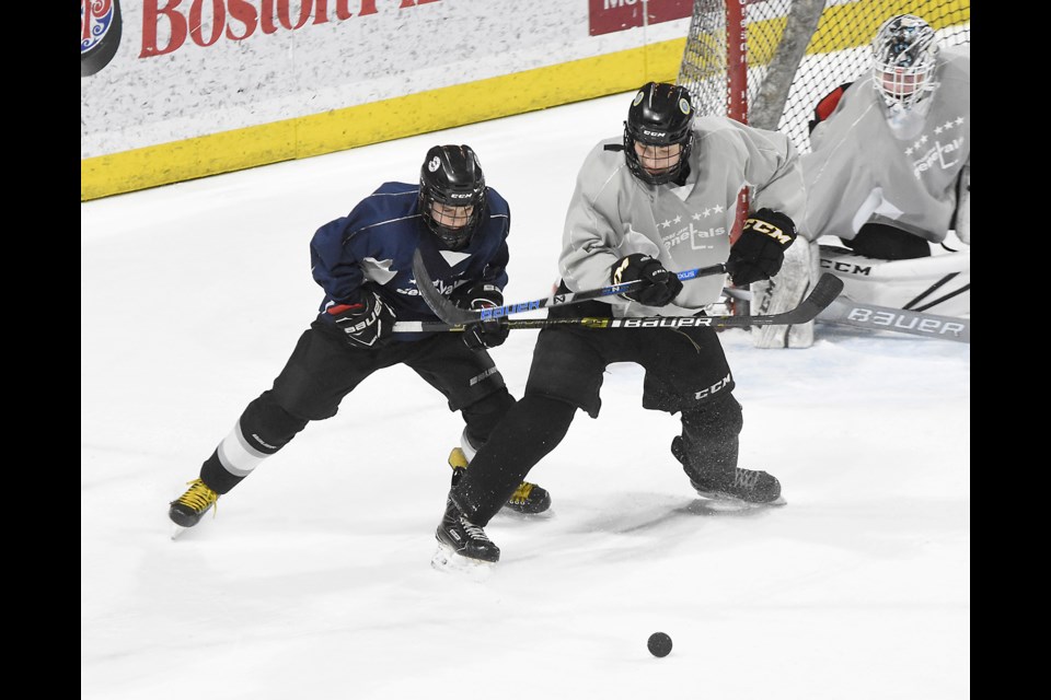 Action from the Moose Jaw Generals spring camp game between Team Navy and Team Gray on Sunday afternoon.