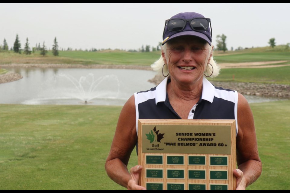 Moose Jaw’s Lorie Boyle won the Mae Belmos Trophy as the 60-and-over women’s provincial golf champion this past week.