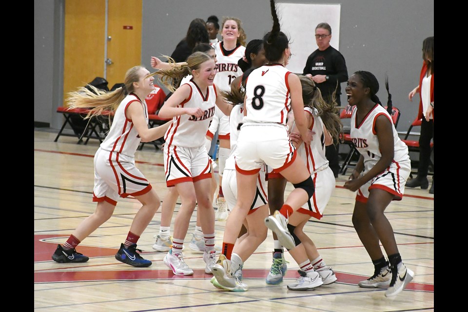 The Vanier Spirits were a happy bunch after their semifinal win over the Lumsden Angels.