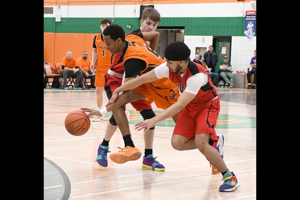Action from the 4A boys regional final between the Peacock Toilers and Saskatoon Bedford Road on Saturday.