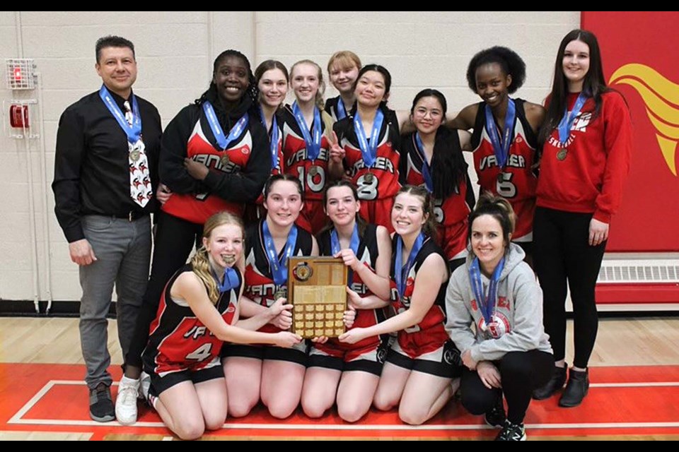 The Vanier Spirits are the 2021-22 Moose Jaw high school junior girls basketball city champions.