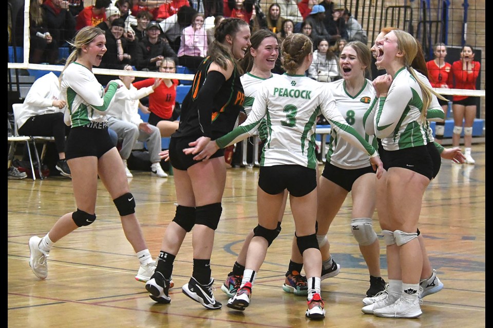 The Peacock Toilers celebrate after the final point of the championship final.