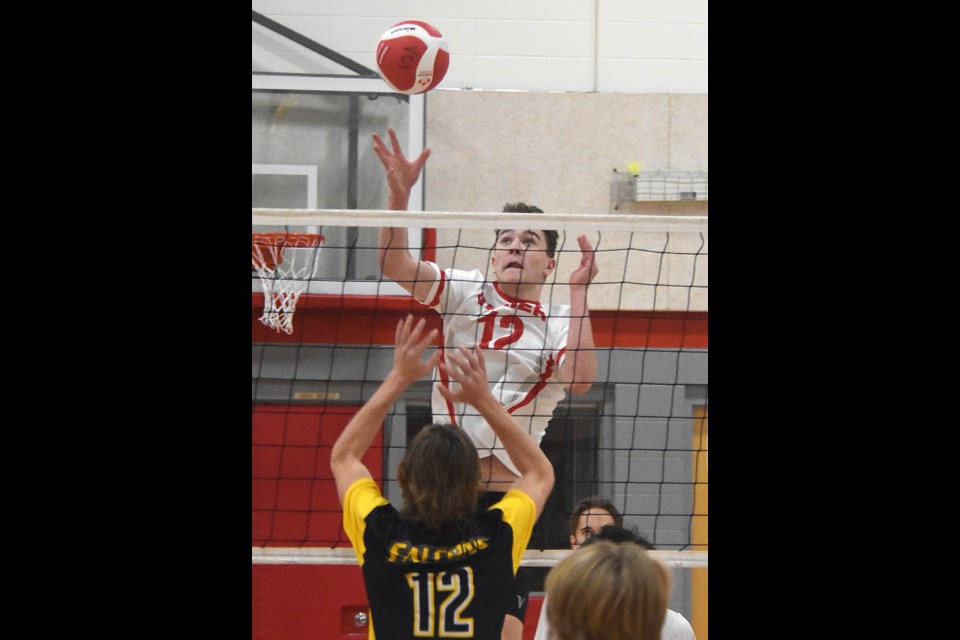 Action from the high school boys volleyball semifinal between the Vanier Vikings and Cornerstone Christian School Falcons.