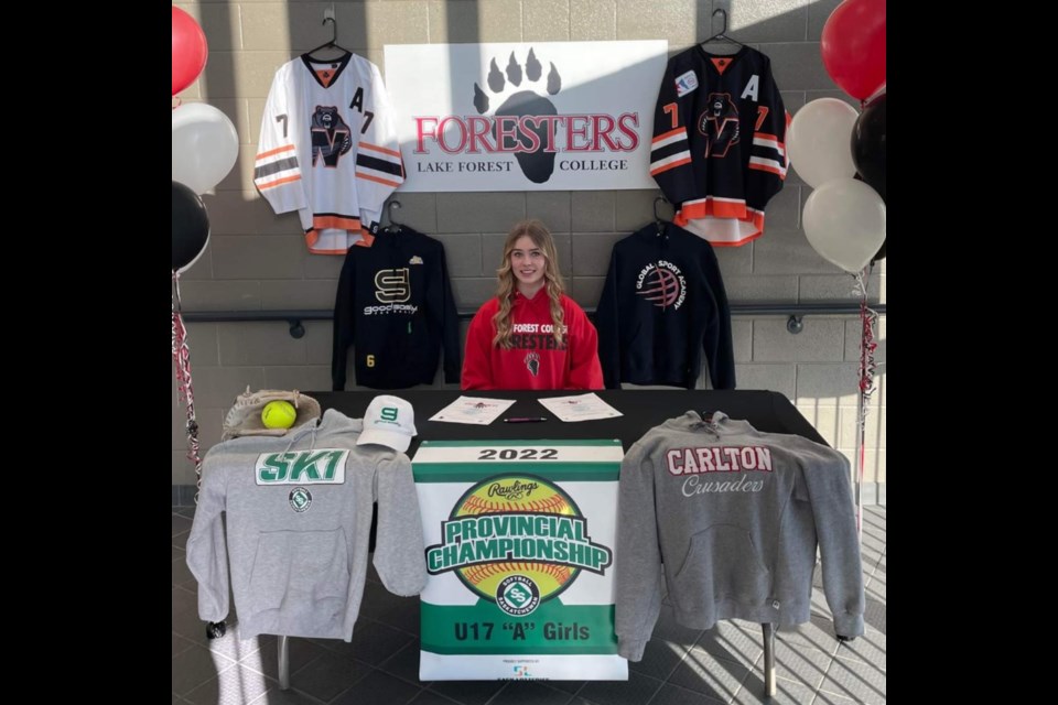 Jasmine Kohl announcing she had committed to playing female hockey and softball for Lake Forest College's Forresters starting this fall