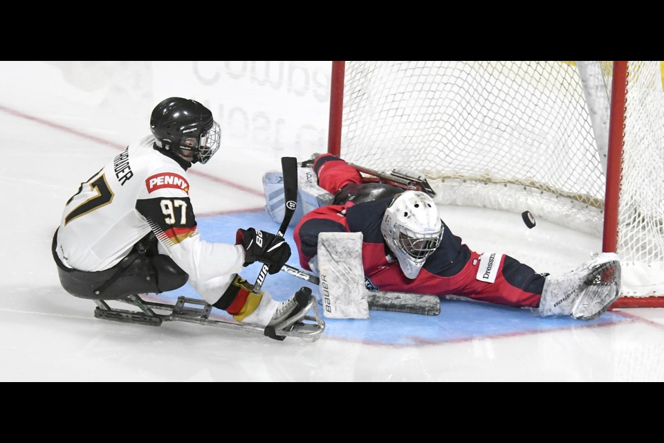Norway goaltender Andreas Sundt made the save on this breakaway by Germany’s Felix Schrader.