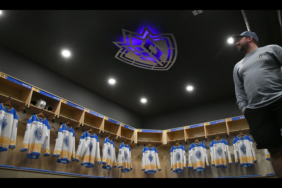 The Prairie Hockey Academy dressing rooms have a unique look specific to the team.