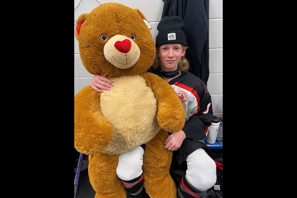 Luke Pratte scored the Teddy Bear Toss goal for the Warriors on Tuesday night,