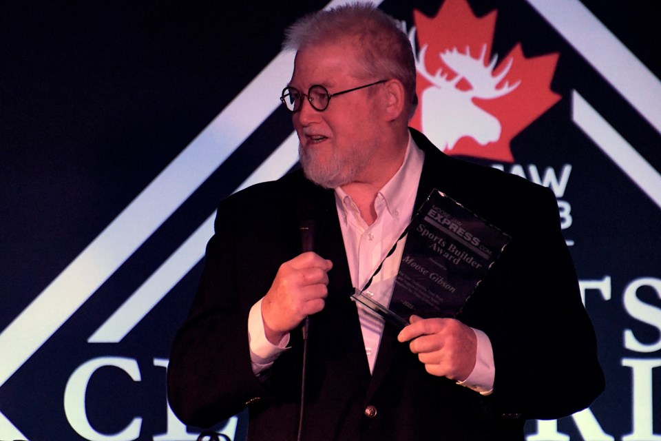 Moose Gibson is presented with the Sports Builder Award on behalf of the Moose Jaw Express and SaskPromo.com on April 5.