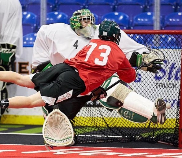 Moose Jaw’s Quinn Ingalls dives across the net to get off a shot during the recent regional tryout for Team Canada. CLL/Steve Hiscock photo