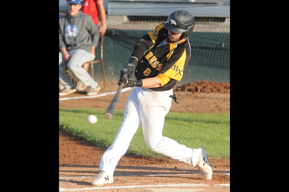 Express outfielder Eric Marriott puts a ball in play during action last season. Marriott will be rejoining the team as an assistant coach next season