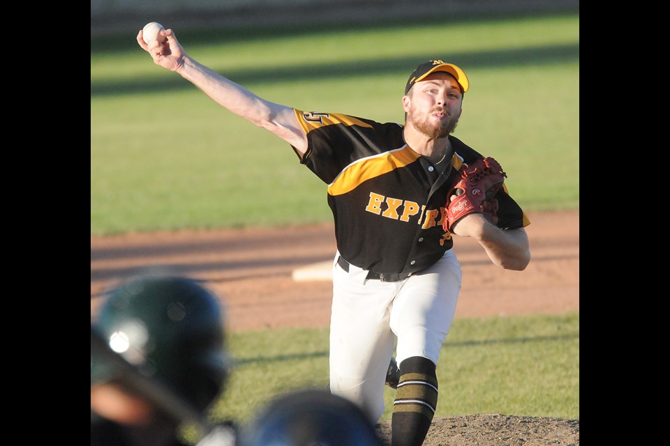 Express starter Michael Borst delivers a pitch during early inning action against Swift Current.