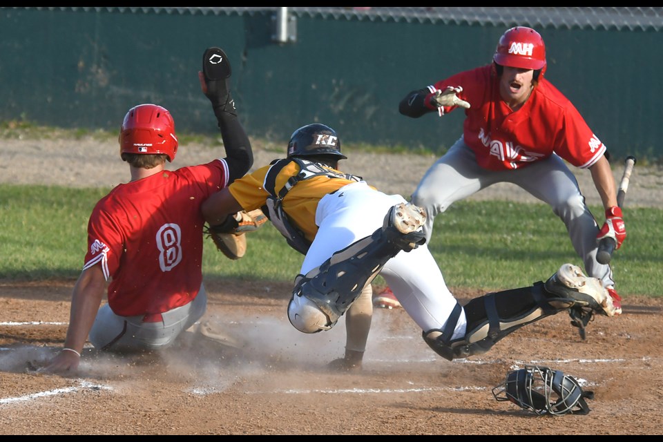 Julio Acosta gave it his best effort on this play at the plate, but Tyler Vanneste would be ruled safe with Medicine Hat’s first run of the game.