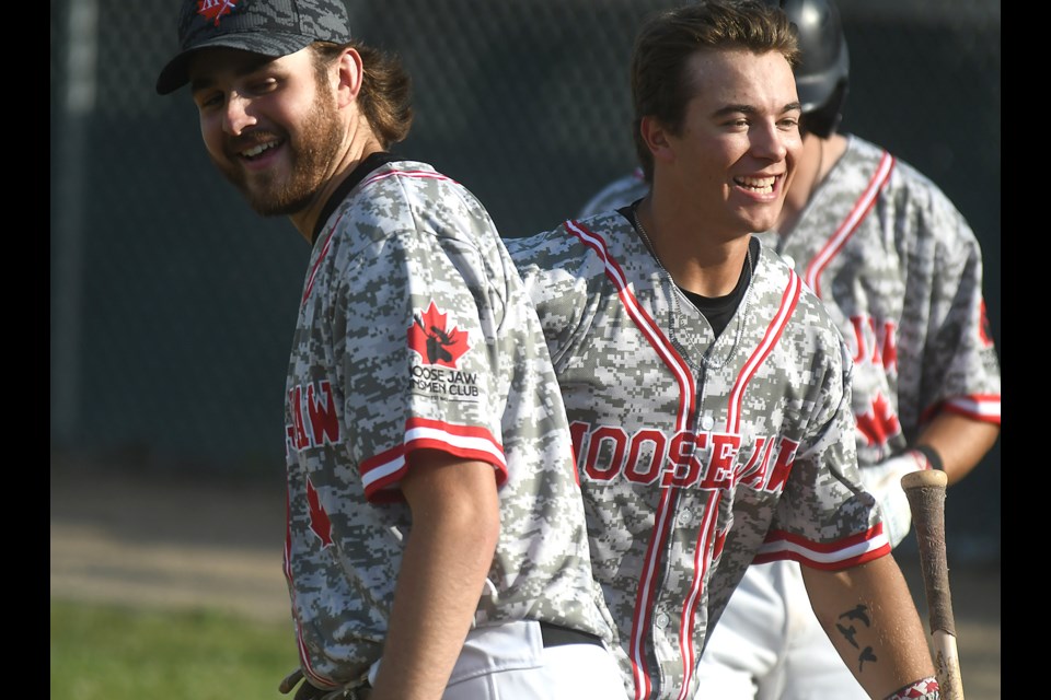 Dawson Tweet (right) and Cameron Dunn were all smiles after Tweet scored his first of four runs on the evening.