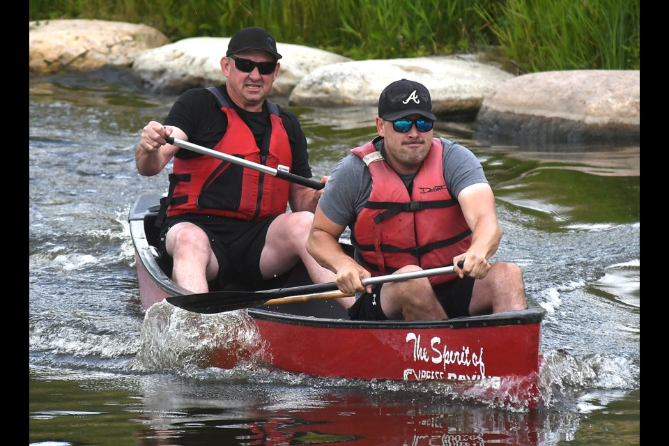 The Moose Jaw Fire Department team of Josh Striaha and Bob Halsall would win this heat and go on to victory in Kayak for Kidsport Corporate Challenge