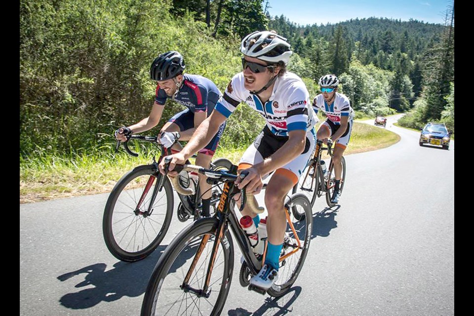 Josh Kropf works his way up a climb during the 2016 Cheemo Perogies Cycling Classic road race in B.C. Facebook photo courtesy of Josh Kropf