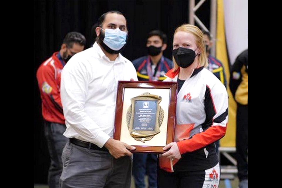 Moose Jaw’s Rhaea Stinn was inducted into the North American Powerlifting Federation Hall of Fame at the recent Pan American championships.