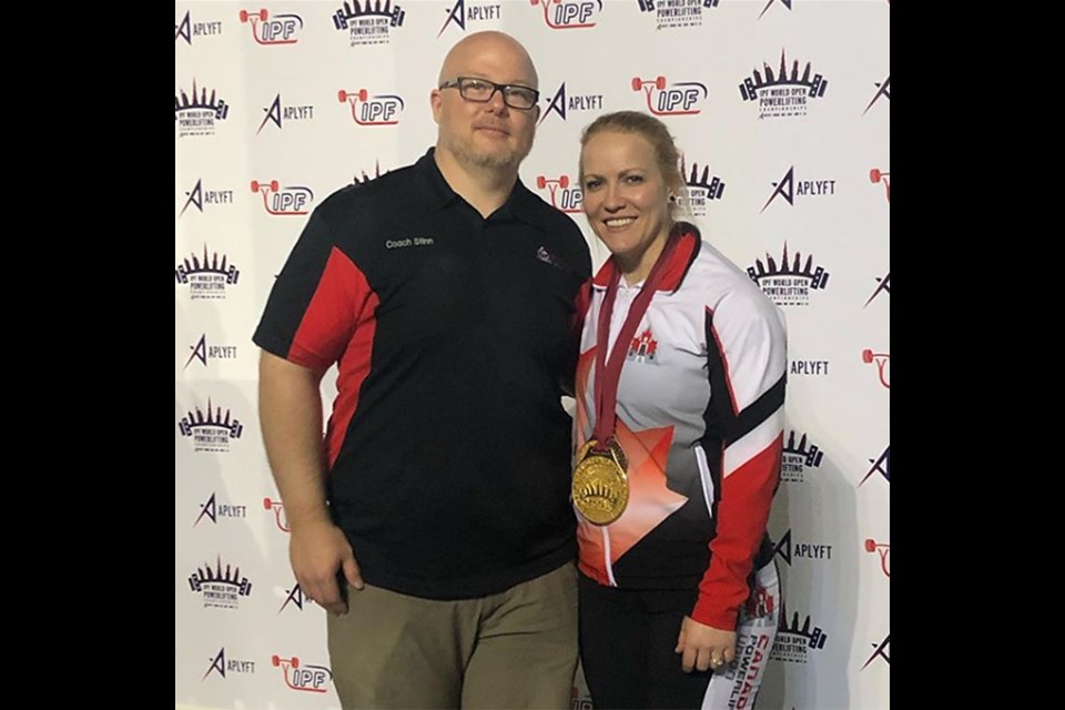 Moose Jaw’s Rhaea Stinn, here with husband and trainer Ryan Stinn, won her first open world championship at the IPF World Open Powerlifting Championships in Dubai. Instagram photo