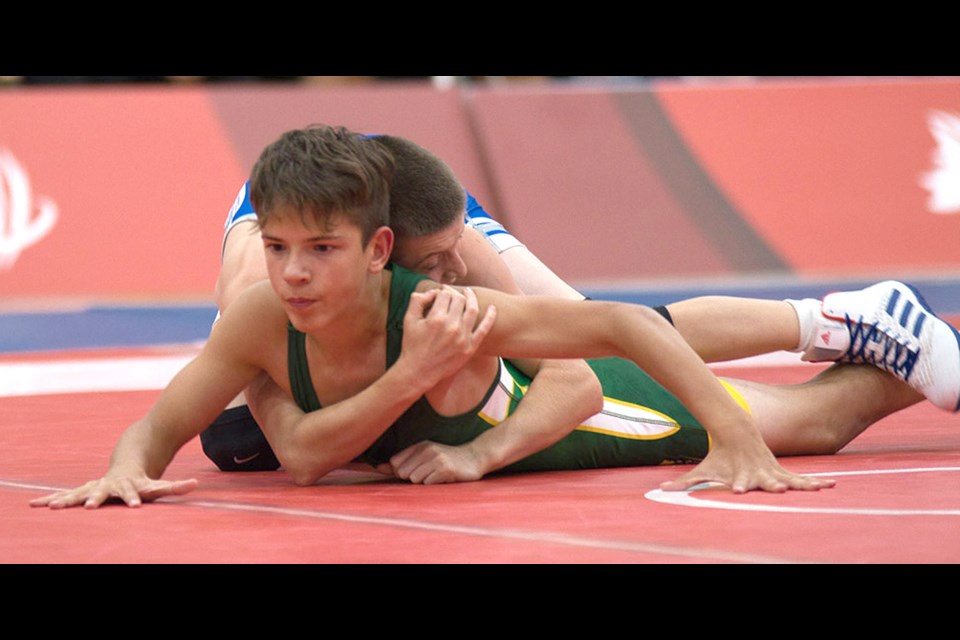 Moose Jaw's Payton Kell in action on the wrestling mats Saturday.
